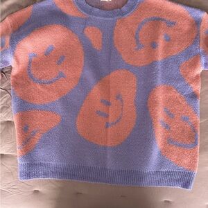Roolee Smiley Face Sweater - Lavender and Coral